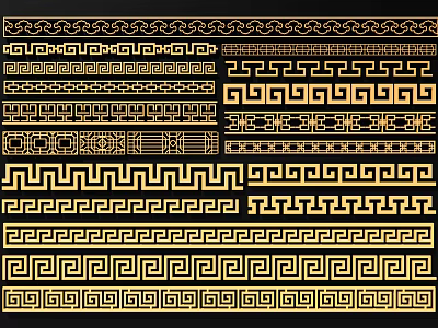 Traditional Golden And Black Carved Patterns With Geometric Decorative Borders 3d model