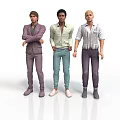 Three Men In Stylish Outfits Purple Suit Light Green Shirt And Striped Shirt