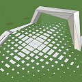 Modern White Geometric Entrance Gate With Transparent Water Feature And Paved Ground