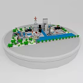 Model Sand Table Design With Cross Topped Building Green Plants And Circular Base