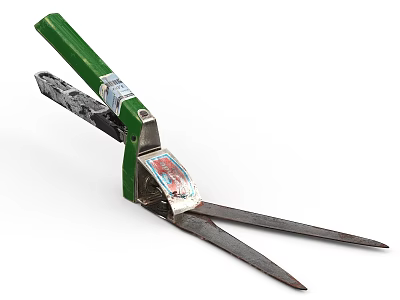 Sturdy Hardware Scissors with Green Handle and Sharp Metal Blades 3d model