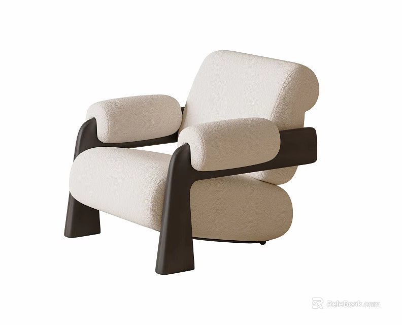 Modern Beige Fabric Armchair With Black Wooden Legs And Comfortable Armrests 3d model 
