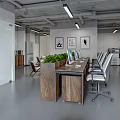 Open Layout Modern Public Office Space With Wooden Desks White Chairs Green Plants And Computers