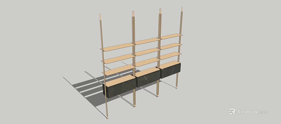 Modern Storage Shelving Unit With Metal Frame Multiple Wooden Shelves And Bottom Storage Cabinets 3d model 