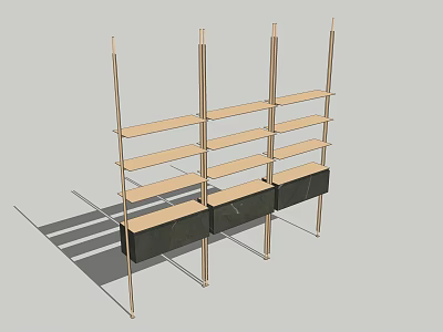 Modern Storage Shelving Unit With Metal Frame Multiple Wooden Shelves And Bottom Storage Cabinets 3d model
