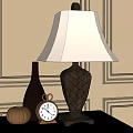 Elegant Table Lamp With Marble Base White Lampshade Brown Vase Gold Decor Pocket Watch