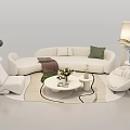 Elegant Modern Curved White Sofa and Coffee Table Set with Armchairs Rug and Floor Lamp