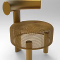 Golden Modern Stool With Curved Backrest And Circular Mesh Seat Design