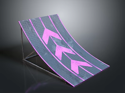 Sports Ramp With Pink Arrows And Striped Surface For Skateboard Training 3d model