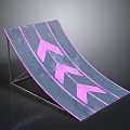 Sports Ramp With Pink Arrows And Striped Surface For Skateboard Training
