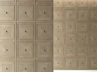 Elegant Light Wood Wall Paneling With Square Panels And Decorative Studs 3d model
