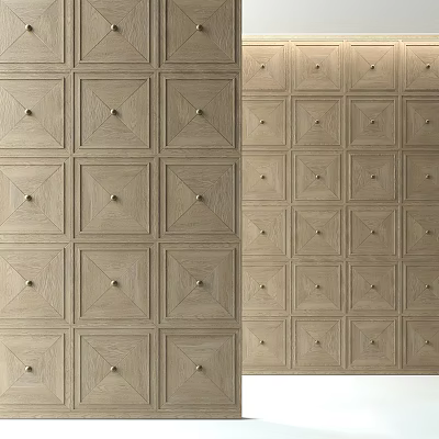 Elegant Light Wood Wall Paneling With Square Panels And Decorative Studs 3d model