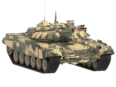 Camouflaged Military Tank Featuring Turret Gun Barrel Tracks And Top Equipment 3d model