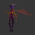 Fantasy Sci Fi Game Character With Purple Orange Armored Body And Transparent Wings