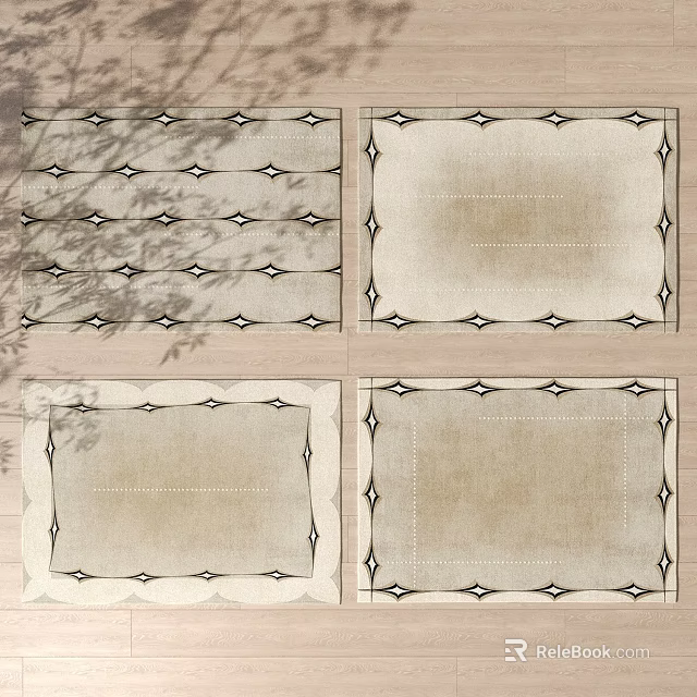 Square Rugs With Geometric Patterns Decorative Borders And Four Designs For Home Decor 3d model