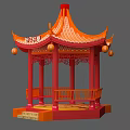 Chinese Pavilion Photo Check-in Spot With Orange Roof Red Pillars And Hanging Lanterns