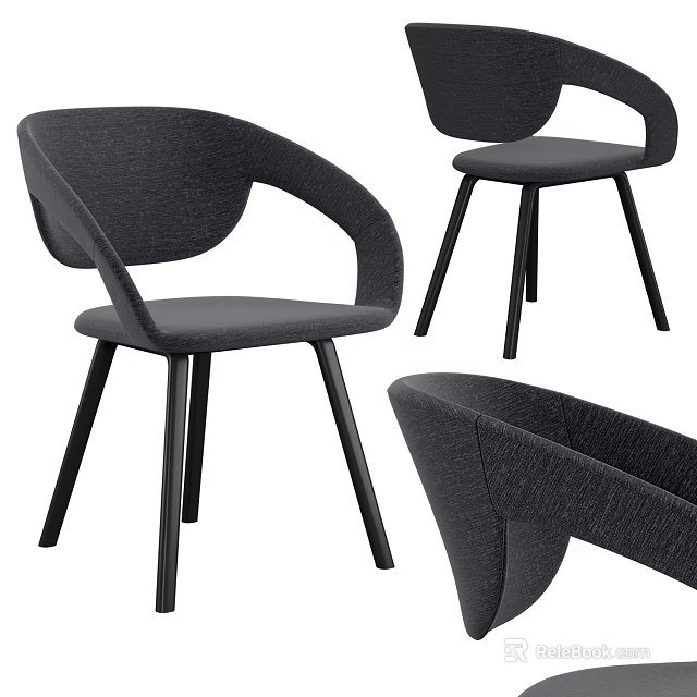 Modern Accent Chair With Curved Backrest Gray Fabric And Black Legs 3d model 