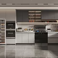 Modern Kitchen Interior Design With Island Counter Cabinets Open Shelves And Appliances
