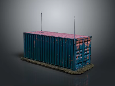Blue Container With Red Top And Grass Base Featuring Metal Poles 3d model
