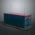 Blue Container With Red Top And Grass Base Featuring Metal Poles
