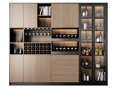 Modern Wine Cabinet Interior With Wine Bottles Storage And Glass Racks 3d model