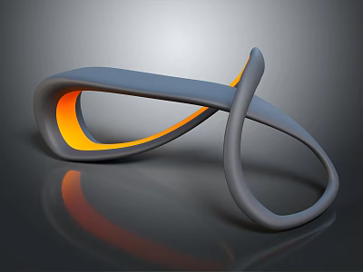 Modern Artistic Single Chair with Curved Gray Structure and Orange Accent Details 3d model