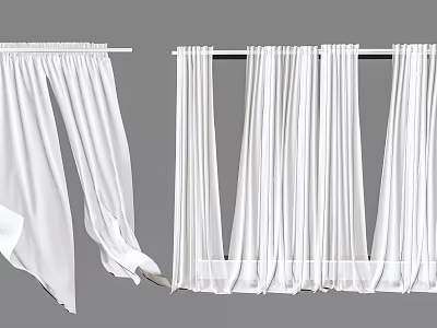 White Modern Curtains Home Decor Window Treatment With Pleated Fabric Design And Style 3d model