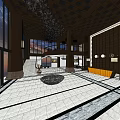 Spacious Modern Hotel Lobby Interior With Large Windows Decorative Ceiling And Tile Floor 3d model