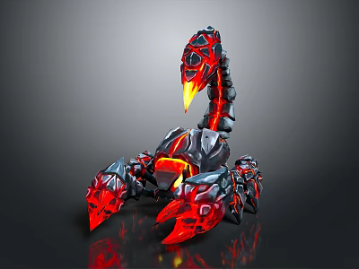 Epic Scorpion Game Movie Character With Red Glowing Metallic Armor And Fiery Stinger Design 3d model