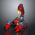 Epic Scorpion Game Movie Character With Red Glowing Metallic Armor And Fiery Stinger Design