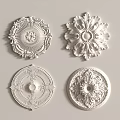 White Decorative Ceiling Medallions With Ornate Patterns And Different Designs 3d model