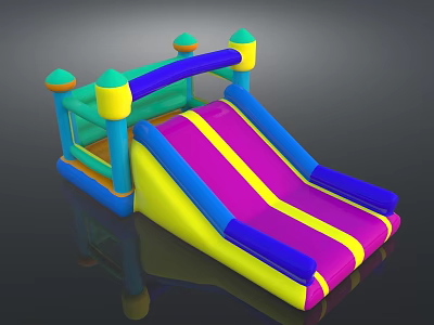 Colorful Inflatable Slide Playground Equipment With Yellow Pink Blue Striped Design 3d model