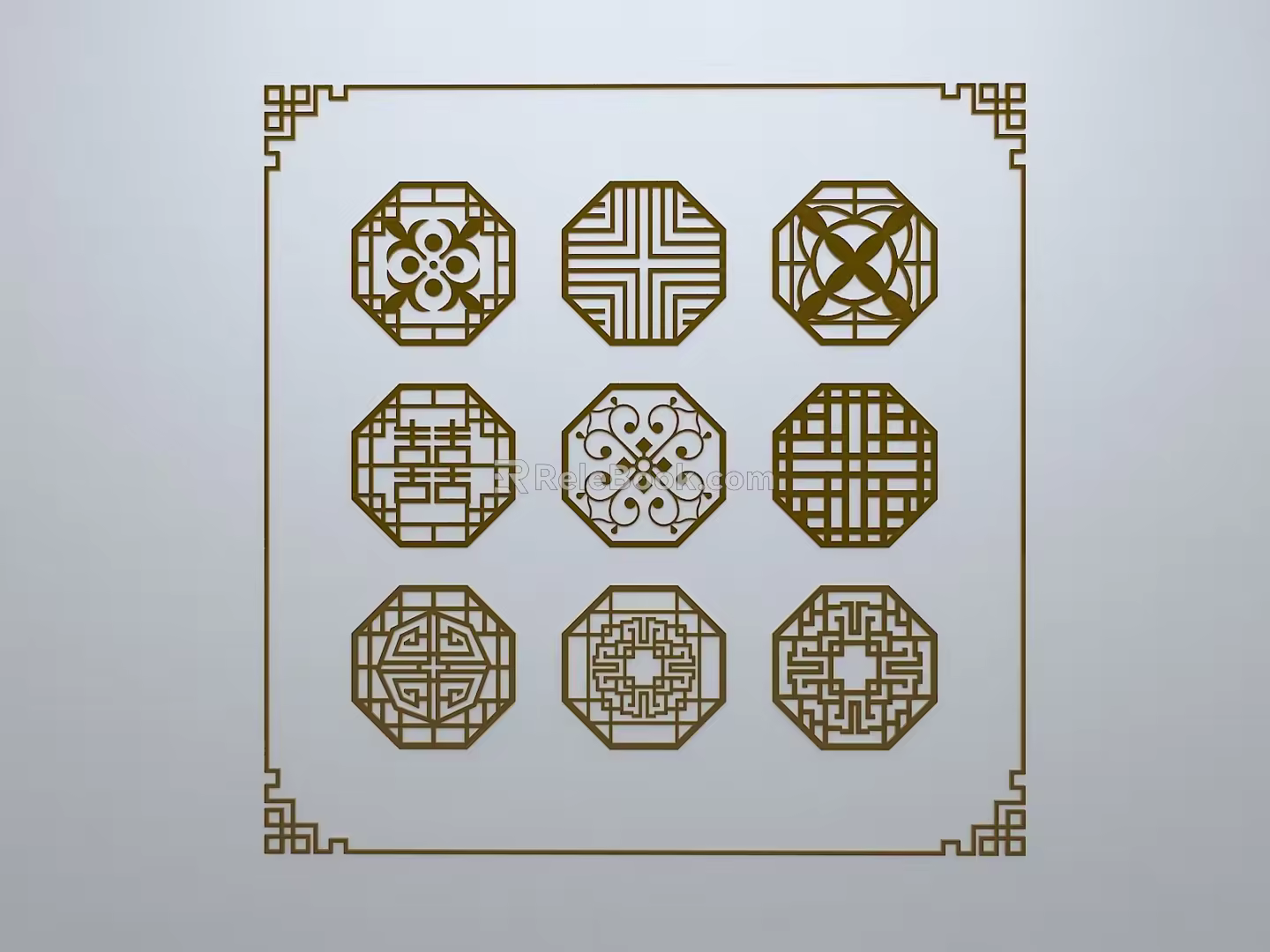 Chinese style window grilles line silhouette pane window sill border openwork window edge strip construction 3d model