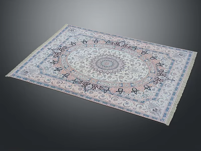 Intricate Patterned Traditional Area Rug With Oval Central Medallion And Pastel Pink Blue White Hues 3d model