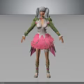 Female Character With Gray Twin Tails Wearing Pink Petal Skirt Green Sleeves And Flower Decorations