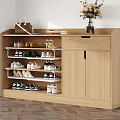 Wooden Shoe Cabinet With Multiple Shelves Double Doors Drawer And Decorative Top Storage For Shoes