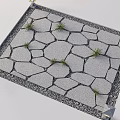 Stepping Stones Path With Irregular Stone Slabs And Small Green Plants On Gravel Base