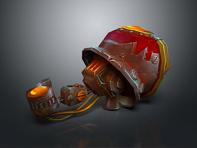 Mechanical Sci Fi Helmet With Glowing Parts And Attached Small Device 3d model