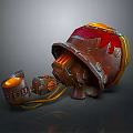 Mechanical Sci Fi Helmet With Glowing Parts And Attached Small Device 3d model