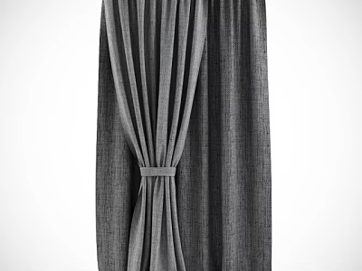 Gray Pleated Fabric Curtains With Simple Tie Detail For Modern Home 3d model