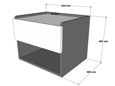Modern Bedside Table With Drawer Open Shelf And 500mm 400mm Dimensions 3d model