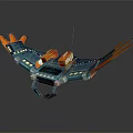 Sci Fi Game Movie Character Vehicle With Blue Orange Wings And Antenna Details