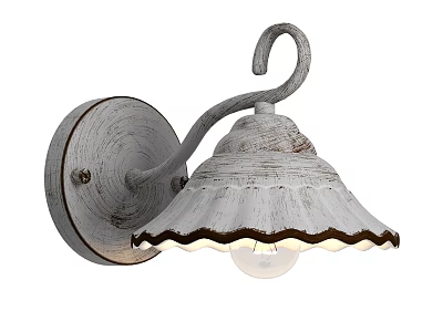 Vintage White Wall Lamp With Wooden Base And Scalloped Edge Design 3d model