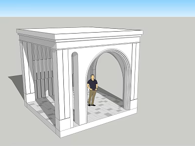 White Architectural Structure With Arched Doorway And Standing Person 3d model
