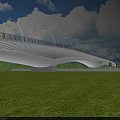 Modern Streamlined Bridge With Street Lamps Over Green Grass Under Blue Sky