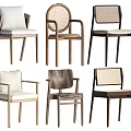 Modern Dining Chairs With Different Designs Wooden Frames Woven Backs And Upholstered Seats 3d model