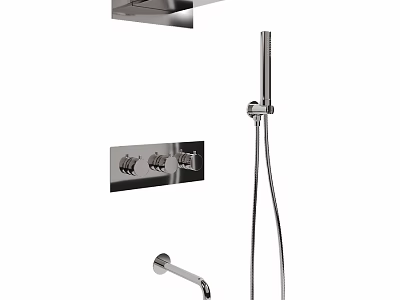 Modern Chrome Bathroom Faucet Set With Handheld Shower And Control Knobs 3d model