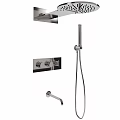Modern Chrome Bathroom Faucet Set With Handheld Shower And Control Knobs