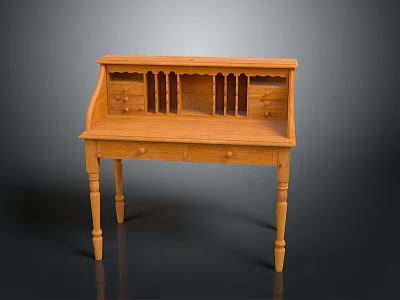 Traditional Wooden Writing Desk With Multiple Drawers And Small Open Compartments 3d model