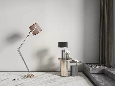 Minimalist Lighting Combination With Floor Lamp Table Lamp Metal Stand And Brown Black Shades 3d model